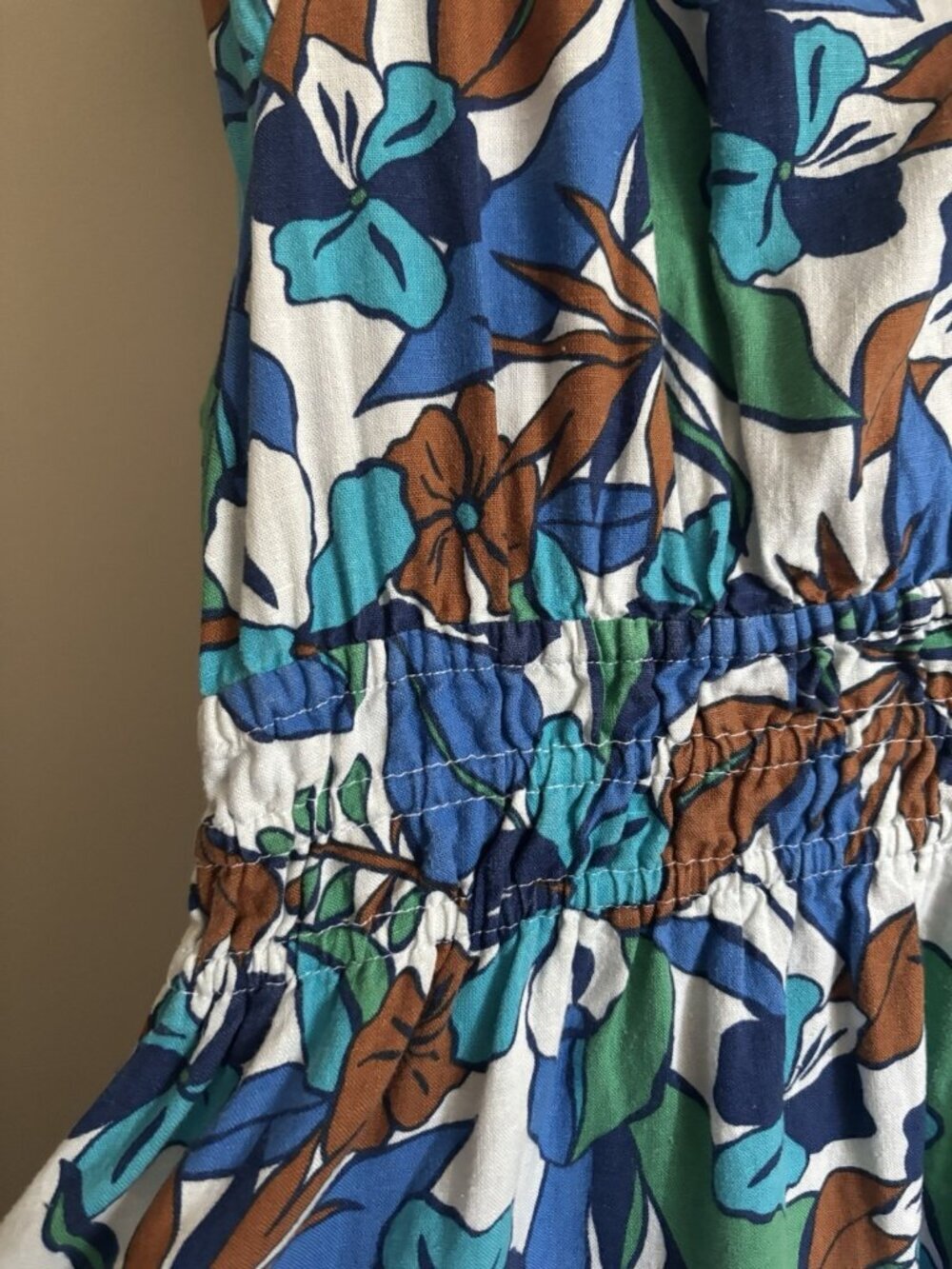 C&C California Linen Blend Maxi Dress Tropical Print Fit And Flare Large Coastal - Picture 9 of 14